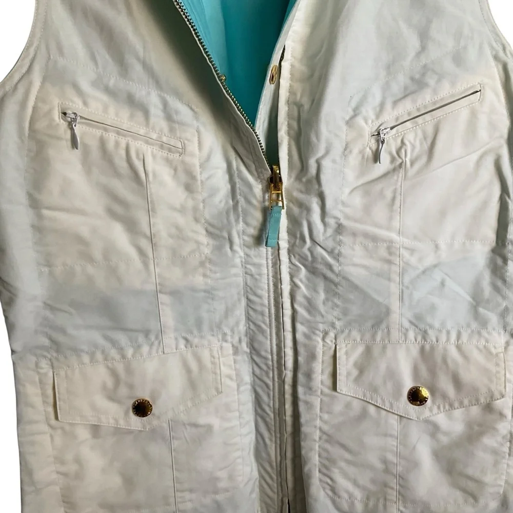 Ralph Lauren Reversible Vest Ivory Aqua Blue Gold Hardware Size Medium - Picture 11 of 15